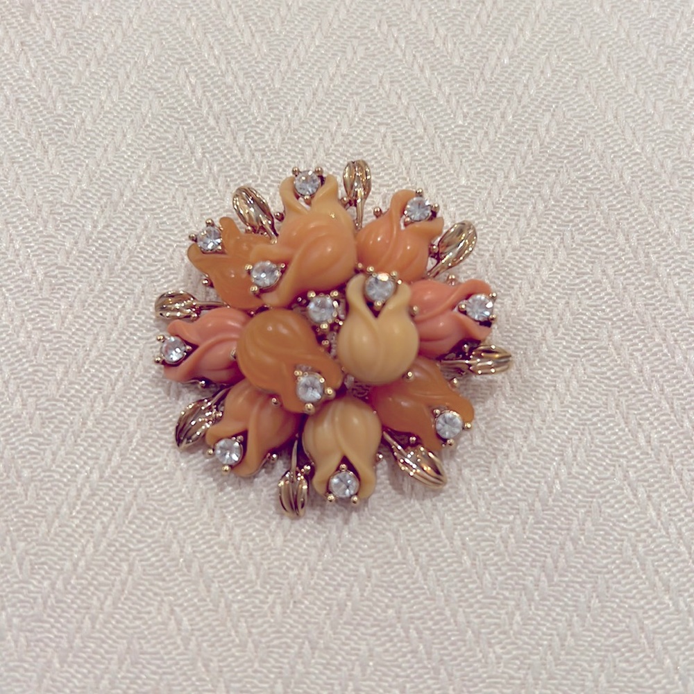 Brooch Gold and multicolored tulips